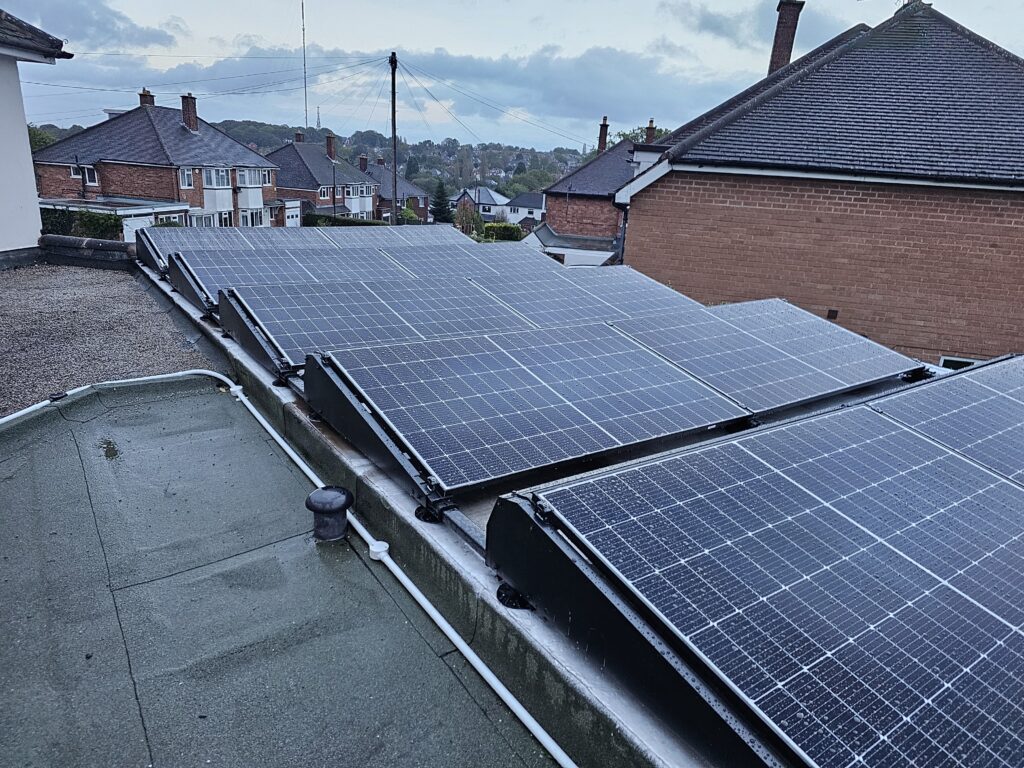 rows of solar panels on a roof