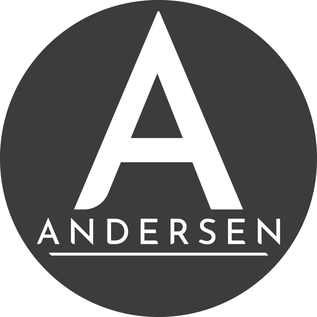 Andersen round logo new Round Andersen logo in grey