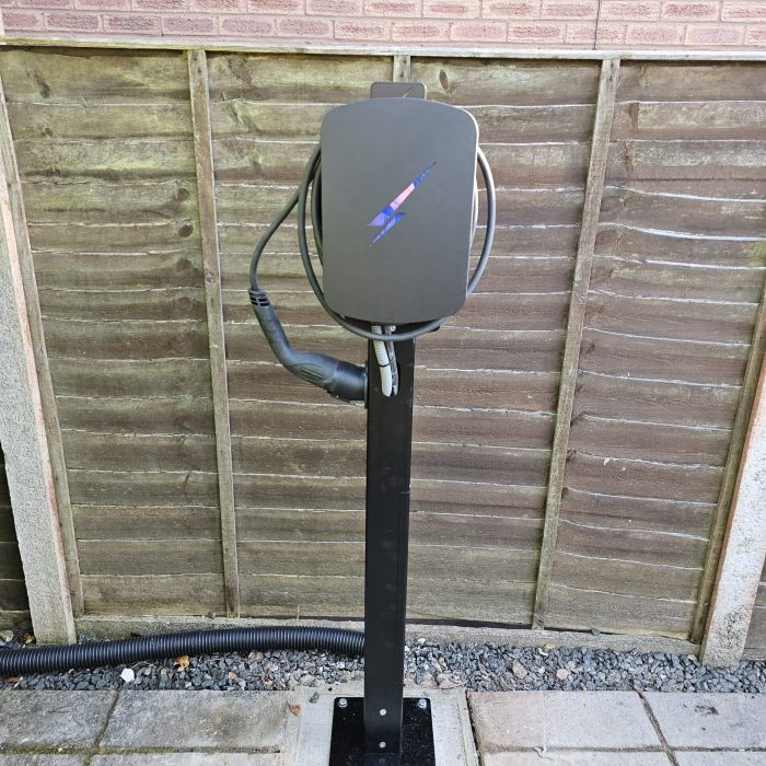 Hypervolt EV Charger installed on a black charger post